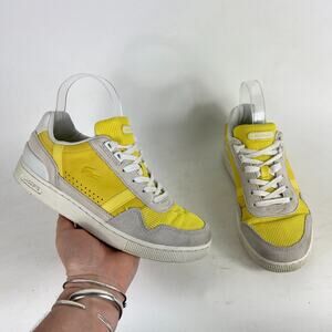 Lacoste T-Clip Sneakers Women's 7 Yellow Suede Lace Up Low Top Athletic Shoe
